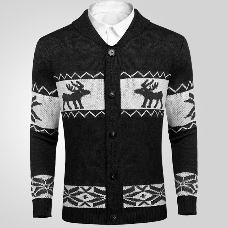 Men's Christmas Jacquard Sweater Button Cardigan Coat – Festive Knitwear for the Holidays - ZA-ZOLA