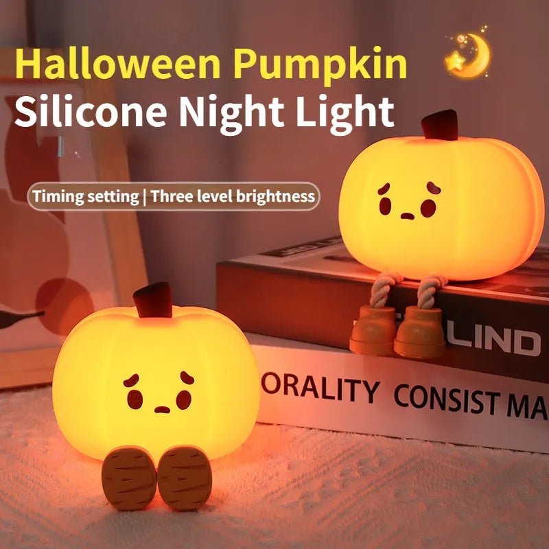 Home Decor Halloween Pumpkin Night Light Cute Soft Silicone Lamp Touch Dimmable Rechargeable Bedside Decor Light Kids Gifts Halloween Decorations - ZA-ZOLA