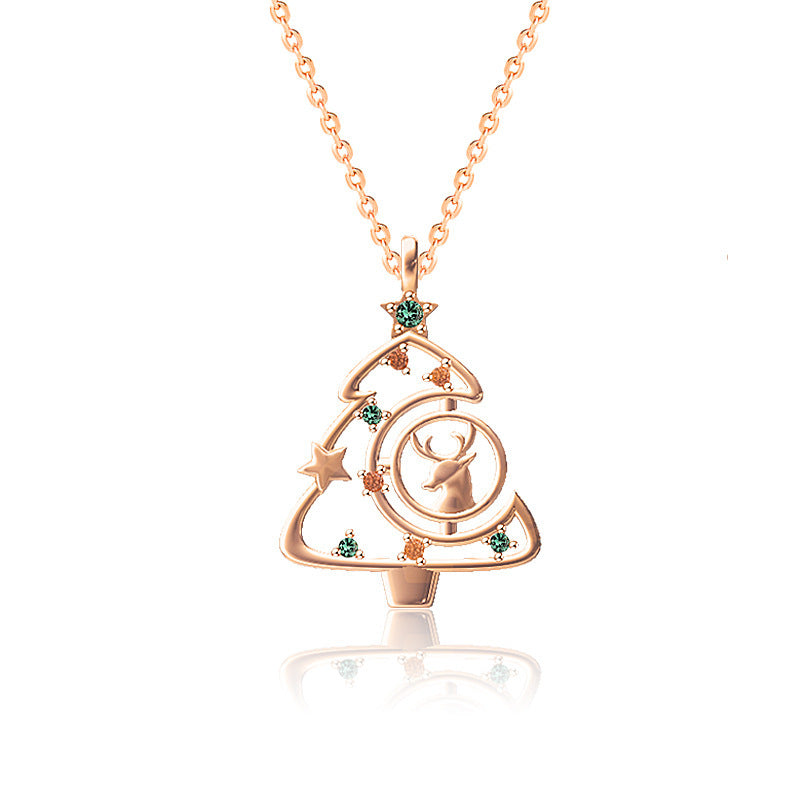 Elegant S925 Elk Christmas Tree Necklace – Sparkle This Season with Zircon Clavicle Chain Jewelry - ZA-ZOLA