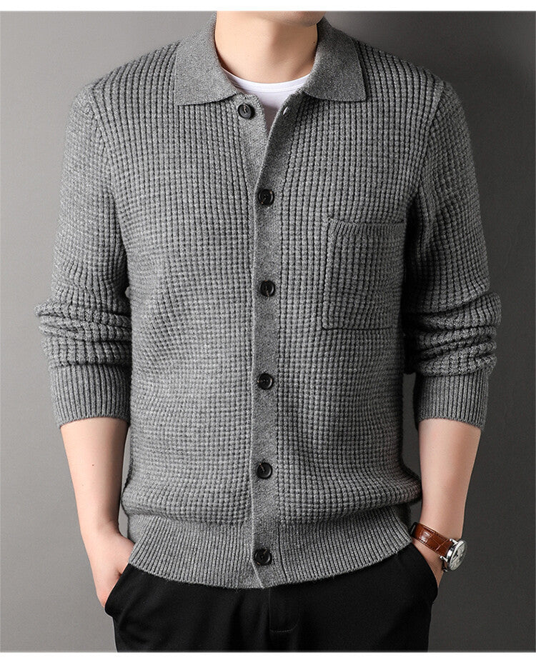 Twist Jacquard Lapel Sweater Cardigan Men's Outer Wear Autumn And Winter Trends Fashion Slim Knit Top Coat - ZA-ZOLA