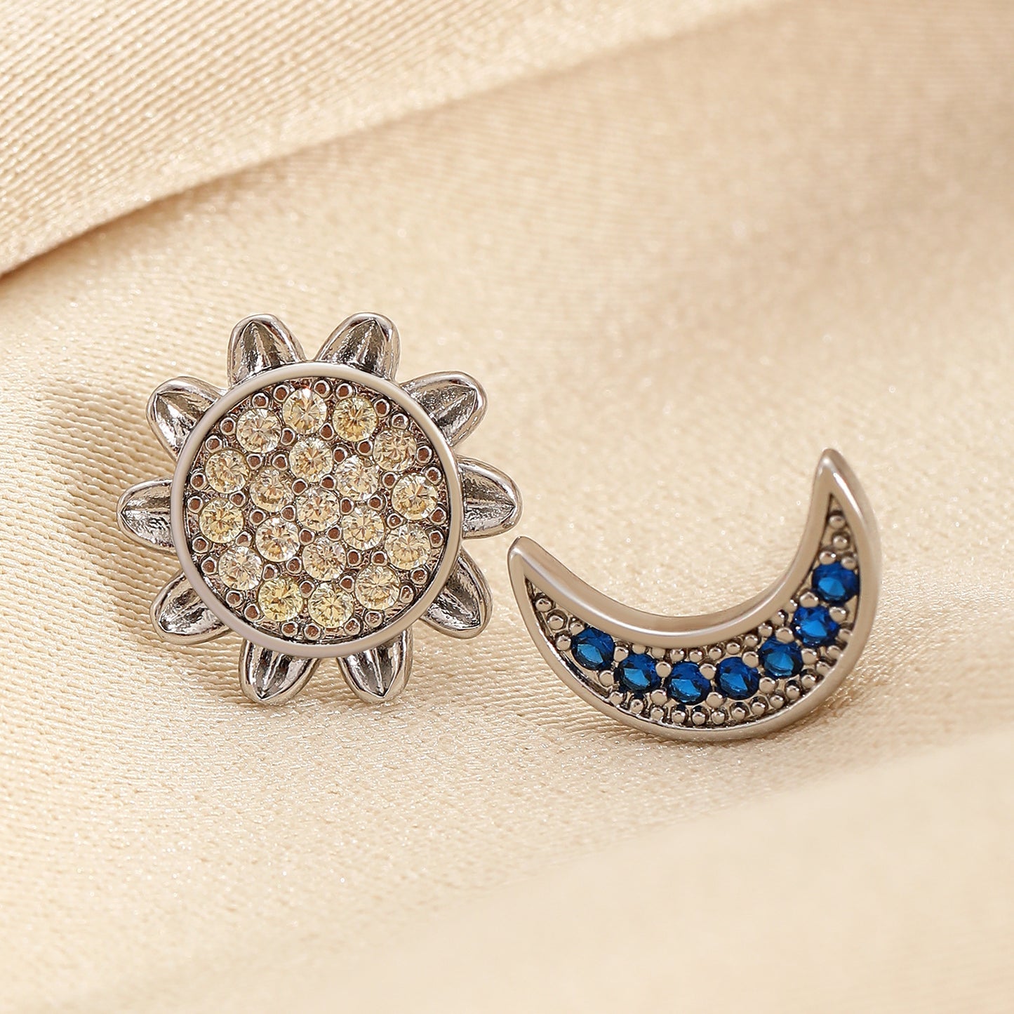 Fashion Sun And Moon Full Diamond Stainless Steel Studs - ZA-ZOLA