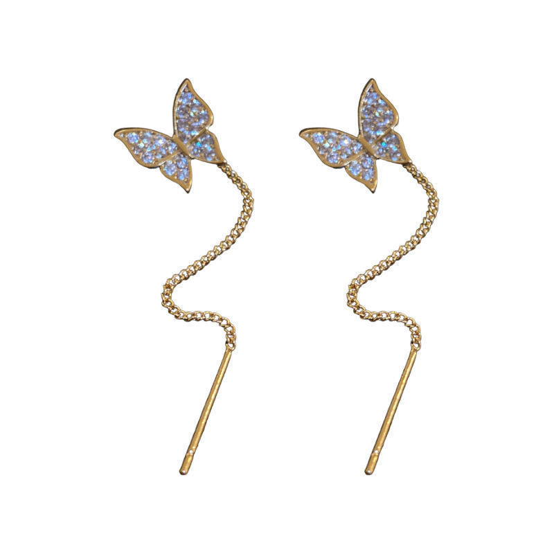 925 Silver Needle Long Tassel Butterfly Earrings - ZA-ZOLA