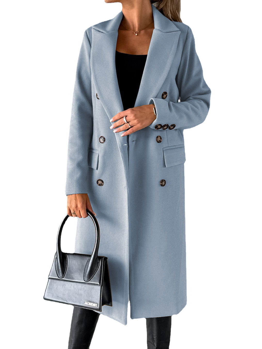 Long Sleeve Lapel Coat – Women’s Winter Double-Breasted Slim Long Jacket