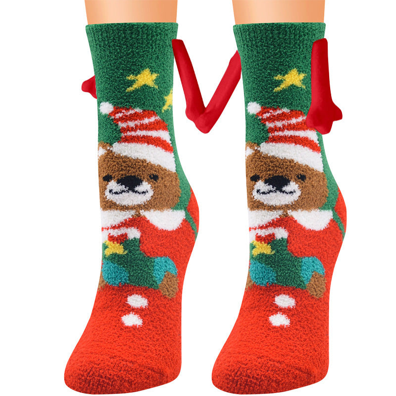 Christmas Magnetic Suction Couple Socks – Warm Coral Fleece Tube Socks for Winter Comfort - ZA-ZOLA