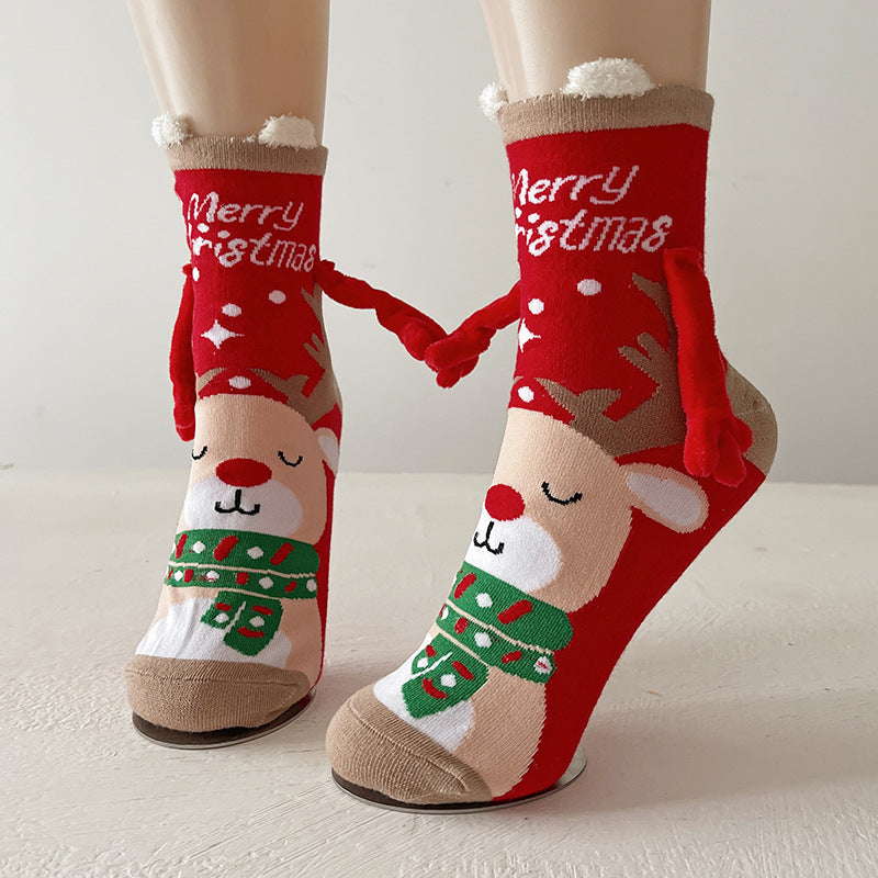 Christmas Magnetic Hand-Holding Socks – Cute Elk, Santa Claus & Snowman Socks for Couples - ZA-ZOLA