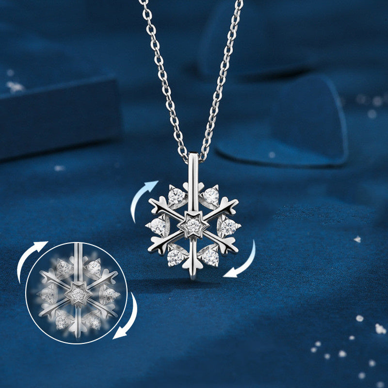 Rotatable 925 Silver Snowflake Necklace – Luxury Niche Design with Shiny Rhinestones, Perfect Gift for Women - ZA-ZOLA