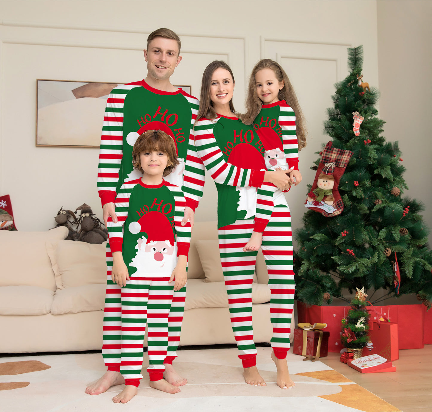 Family Christmas Pajamas Matching Sets – Red Stripe Holiday Long Sleeve Sleepwear PJs - ZA-ZOLA