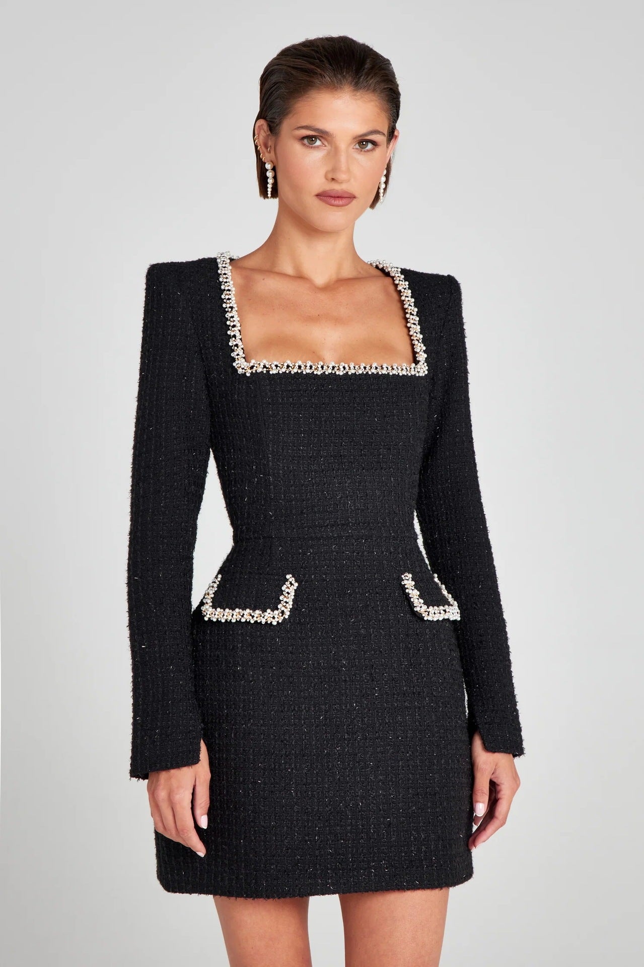 U-Neck Long Sleeve Beaded Dress – Elegant Party & Evening Wear for Women | UK & USA