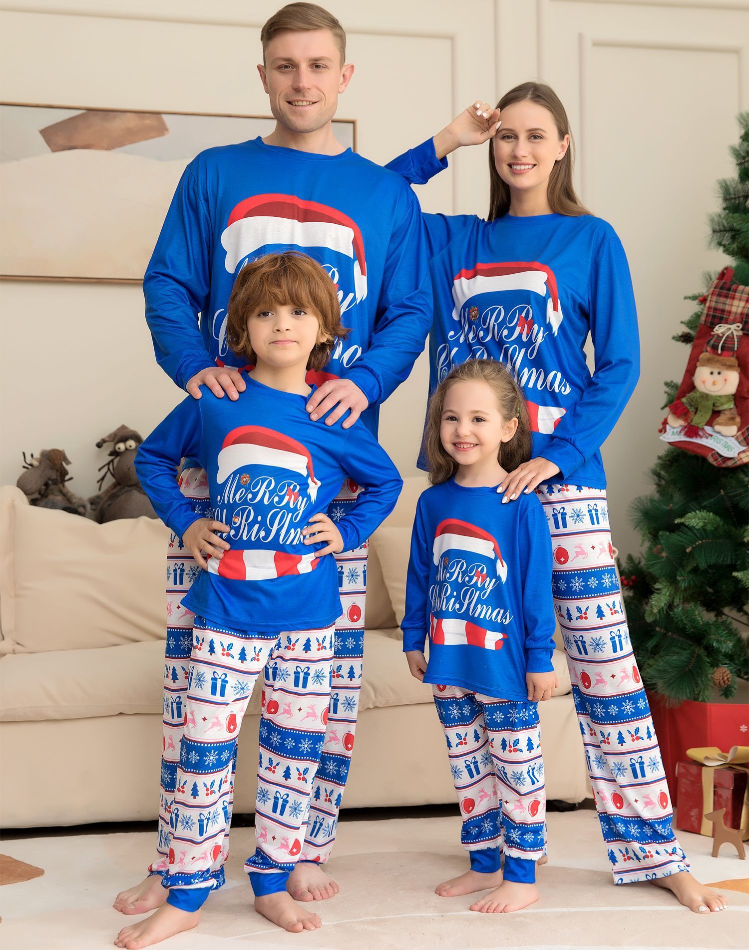 Matching Family Christmas Pajama Sets – Letter Print Tops & Plaid Pants Sleepwear - ZA-ZOLA