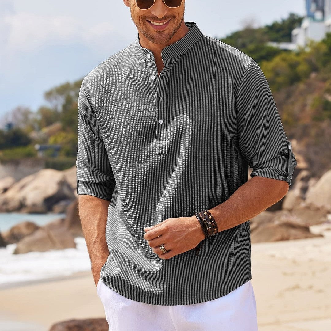 Men's Casual Long Sleeve Stand Collar Shirt – Solid Color, Stylish & Comfortable - ZA-ZOLA