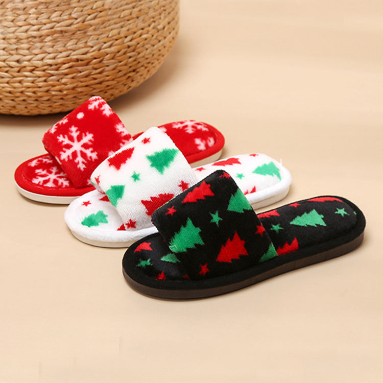 Christmas Tree Home Slippers for Women – Fashionable Open-toe Plush Slippers – Fuzzy Winter Bedroom House Shoes - ZA-ZOLA