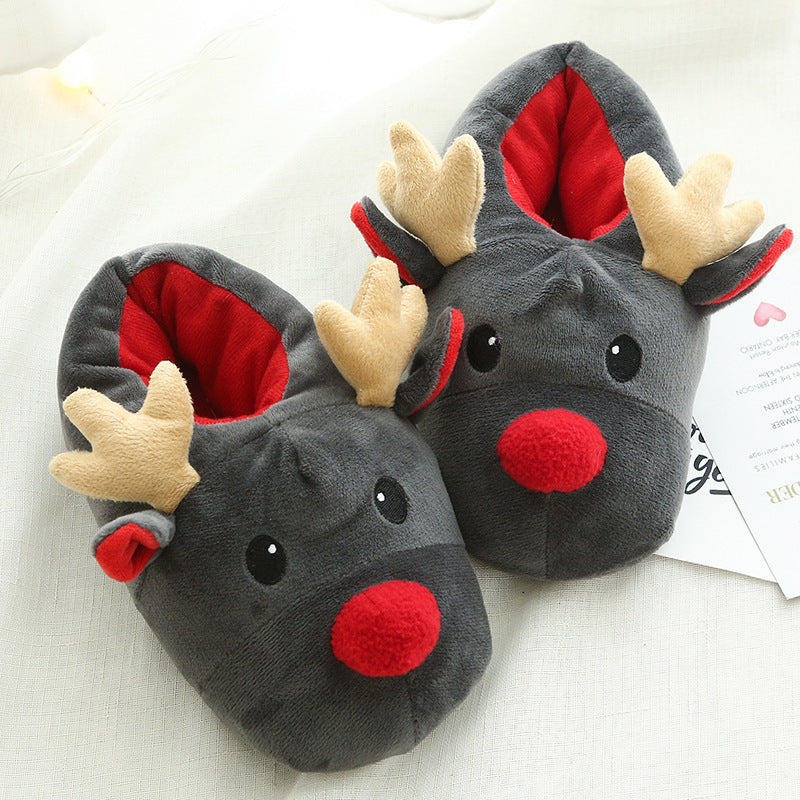 Cute Christmas Elk Home Slippers – Cozy Winter Non-Slip Indoor Shoes for Women & Men - ZA-ZOLA