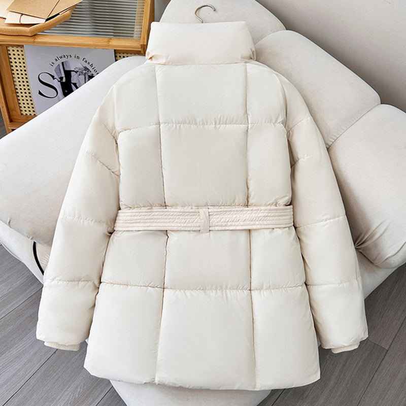 Winterlicher karierter Reversmantel mit Schnürdesign – modische, lockere, einfarbige, dicke Jacke für Damen