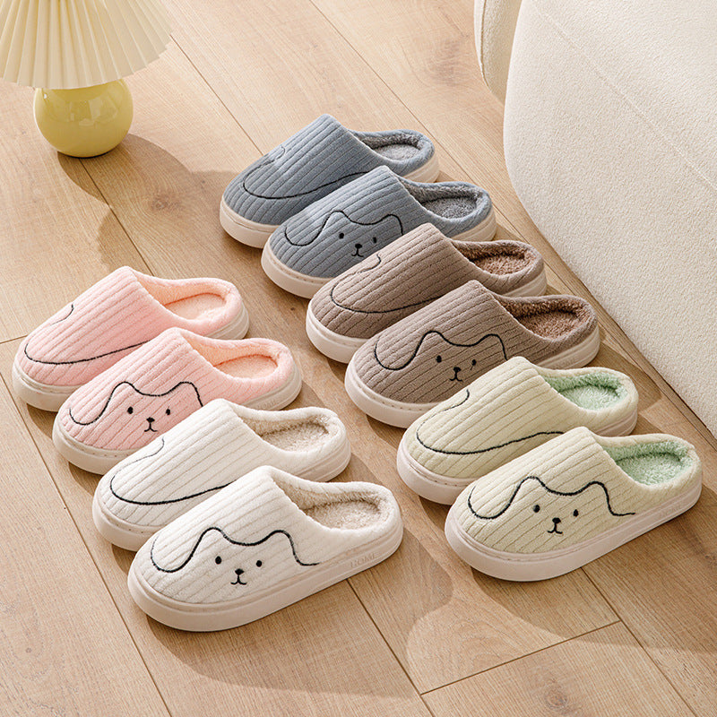 Striped Cat Slippers Indoor Couple Non-slip Floor Bedroom Slipper Winter Warm Plush House Shoes Women Men - ZA-ZOLA