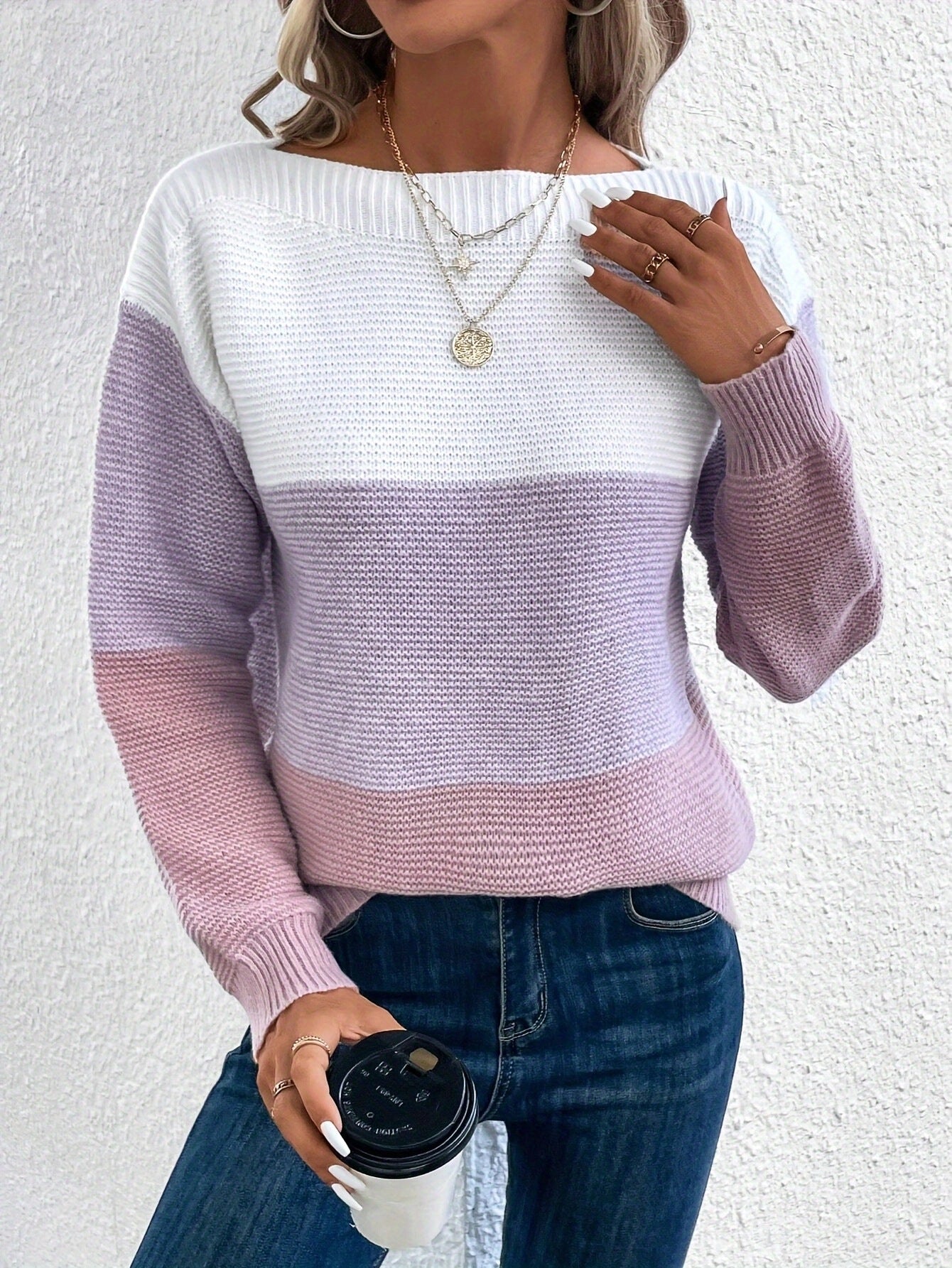 Women's Round Neck Splicing Knitwear – Stylish, Cozy, Loose-Fit Sweater - ZA-ZOLA