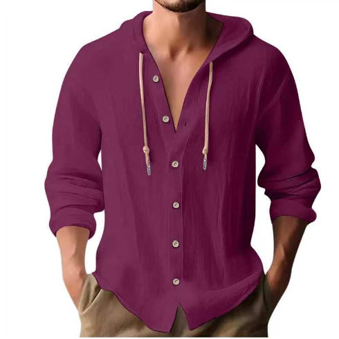 Cotton & Linen Hooded Long Sleeve Shirt – Comfortable Button-Up Sweater for Men - ZA-ZOLA