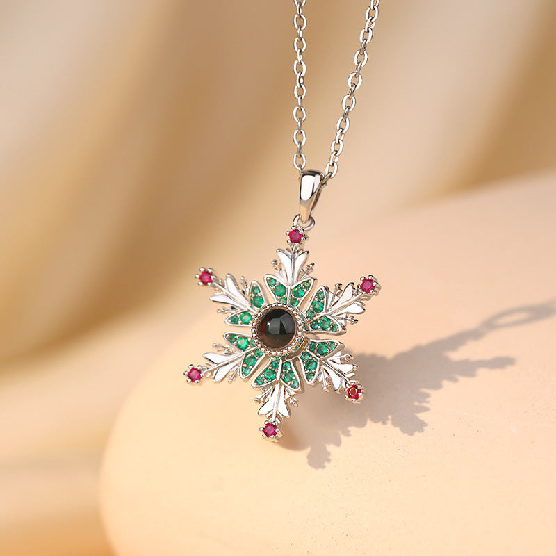 New Christmas Snowflake Projection Necklace – Romantic Gift for Couples & Women's Clavicle Chain Jewelry - ZA-ZOLA