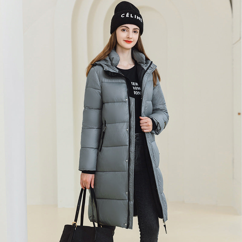 Warmer Wintermantel mit Kapuze und Taschen – Einfache lange Baumwolljacke für Damen