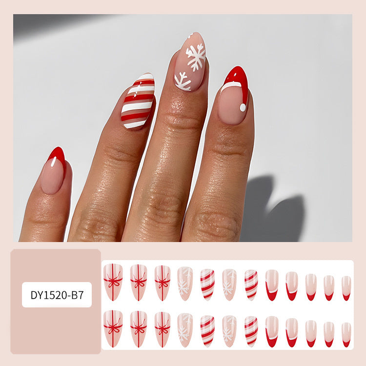 24pcs Christmas False Nails – Festive Snowflake & Hat Design, Perfect for Holiday Parties - ZA-ZOLA