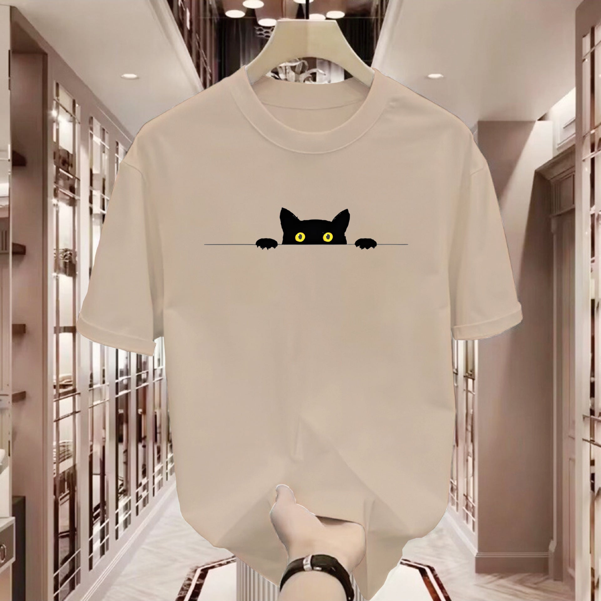 Cute Cat Print Round Neck T-shirt Short Sleeve - ZA-ZOLA