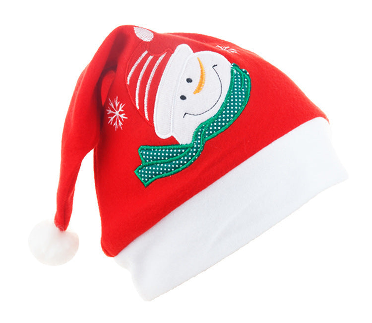 Cartoon Christmas Hat with Elk & Santa Embroidery - Fuzzy Holiday Party Hat - ZA-ZOLA