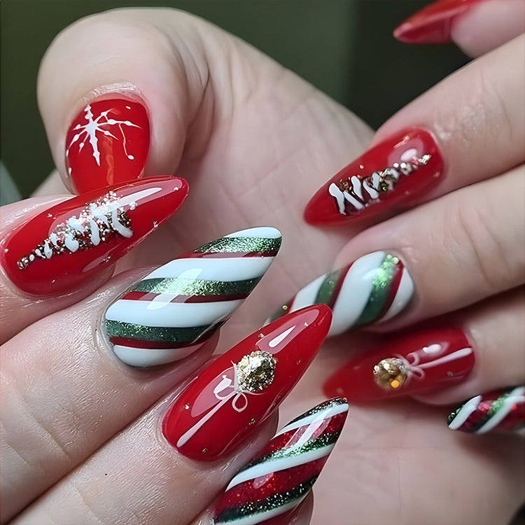 24pcs Christmas False Nails – Festive Snowflake & Hat Design, Perfect for Holiday Parties - ZA-ZOLA