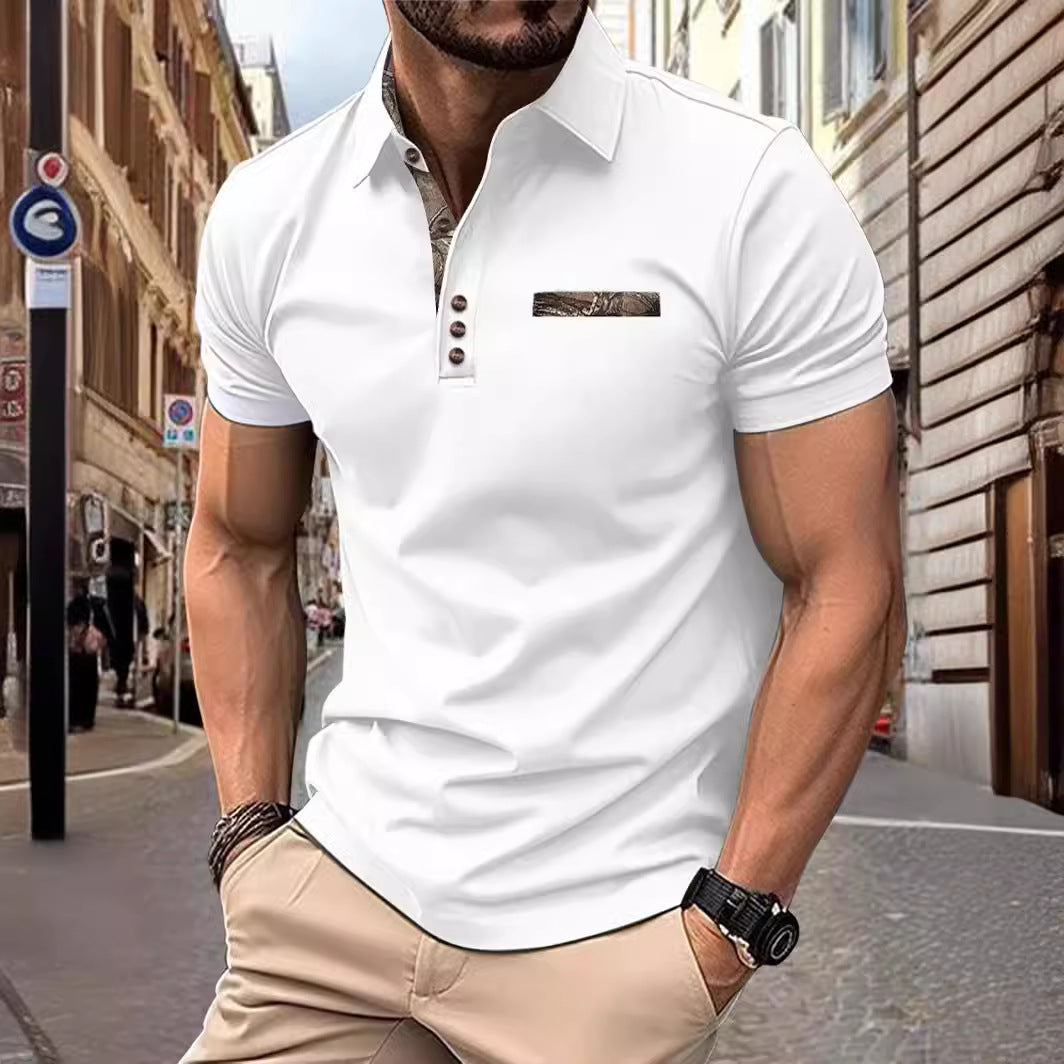 Men's Button Lapel Sports Short SleeveProduct information:
 
 Color: white, black, navy blue
 
 Details of clothing style: flocking
 
 Size: S,M,L,XL,XXL,XXXL
 
 Main fabric composition: Polyester Fiber
TopZA-ZOLAZA-ZOLAButton Lapel Sports Short Sleeve