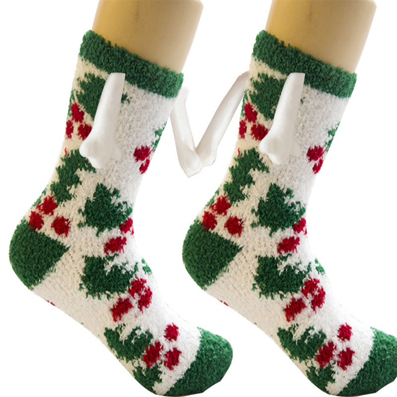 Christmas Magnetic Suction Couple Socks – Warm Coral Fleece Tube Socks for Winter Comfort - ZA-ZOLA