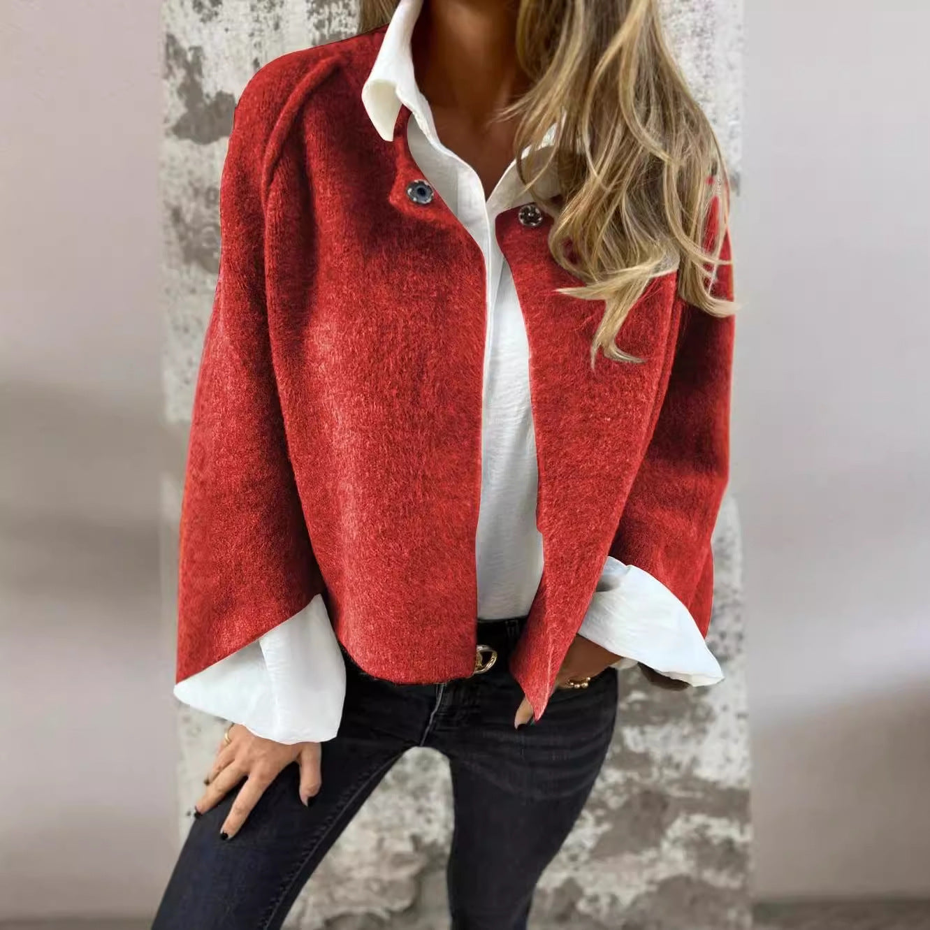 Damen Kaschmir Cardigan mit Fledermausärmeln – Lockerer Kurzmantel für Herbst &amp; Winter