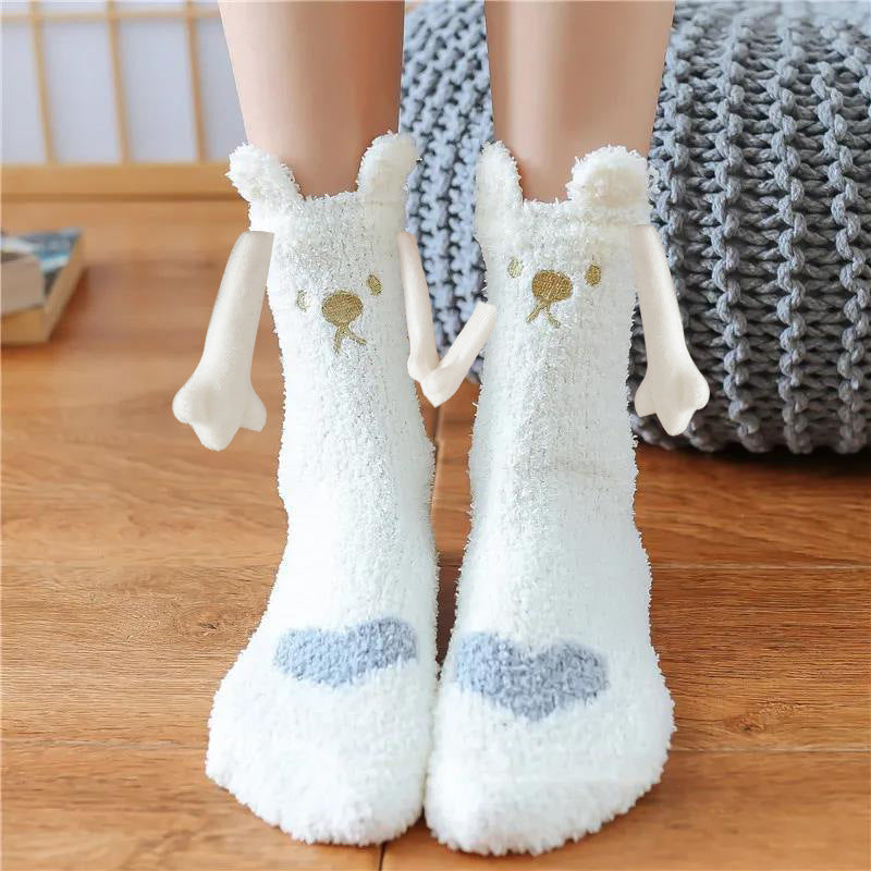 Christmas Magnetic Suction Couple Socks – Warm Coral Fleece Tube Socks for Winter Comfort - ZA-ZOLA