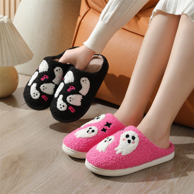 Halloween Cartoon Ghost Cotton Slippers For Women Indoor Non-slip Bedroom Floor Slipper Winter House Shoes - ZA-ZOLA