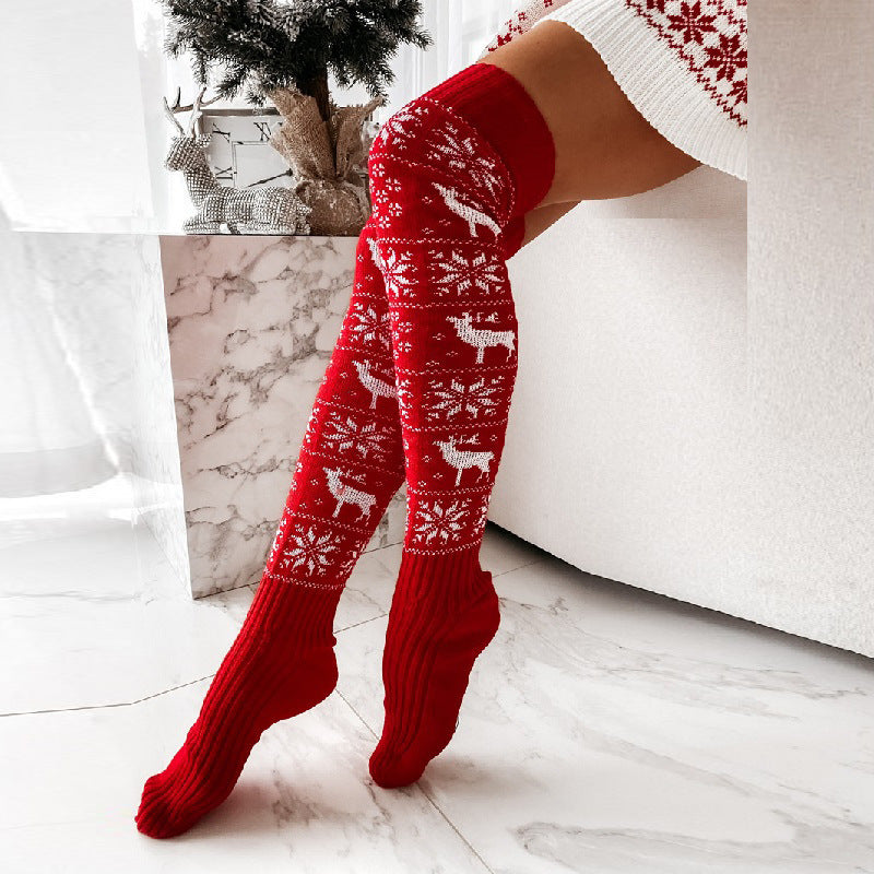 Winter Christmas Knitted Over-the-Knee Socks – Beautiful Elk & Snowflake Jacquard Stockings for Women – Perfect Gift - ZA-ZOLA