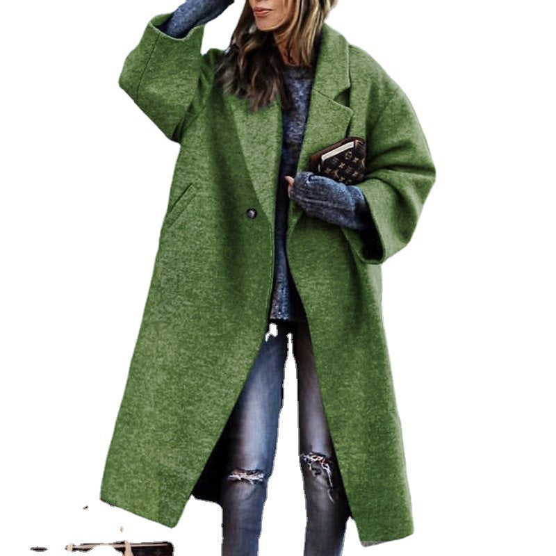 European & American Women’s Long-Sleeved Woolen Overcoat – Stylish Winter Outerwear