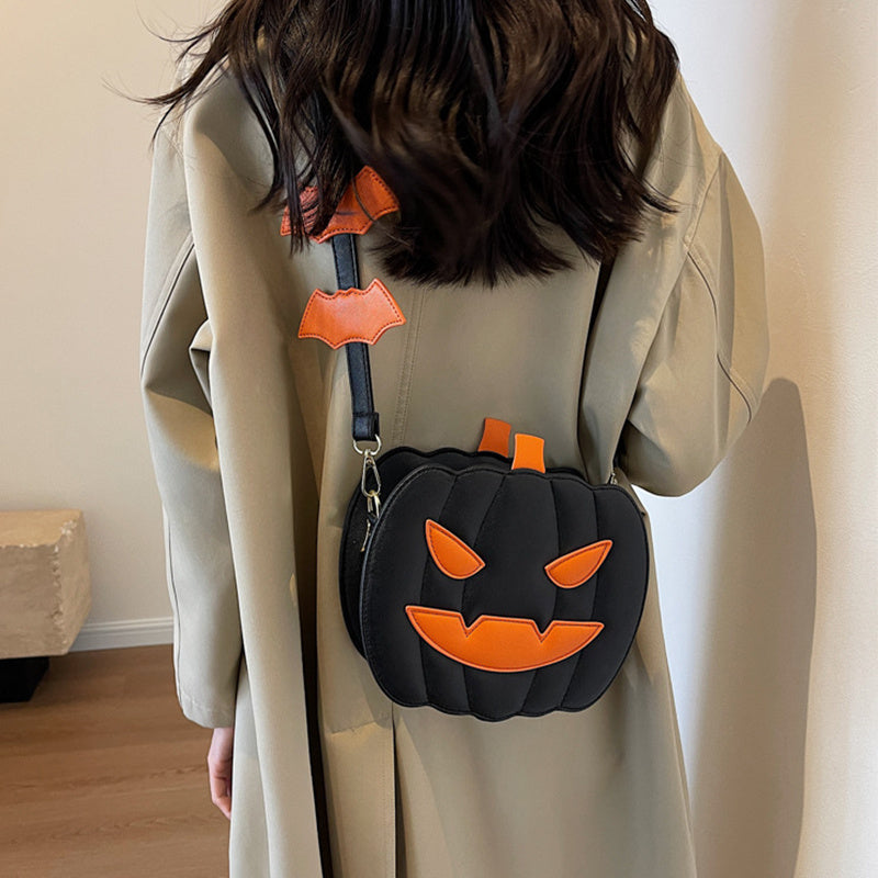 Halloween Bags Funny Pumpkin Cartoon Shoulder Crossbody Bag With Bat Personalized Creative Female Bag - ZA-ZOLA