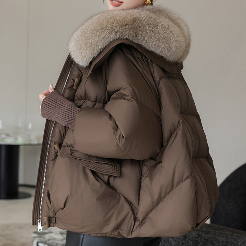 Down Cotton-Padded Jacket for Women – Short Fur Collar Thickened Winter Coat