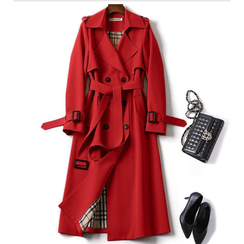 Double-Breasted Mid-Length Tie Trench Coat – Stylish Women’s Outerwear for Fall & Winter