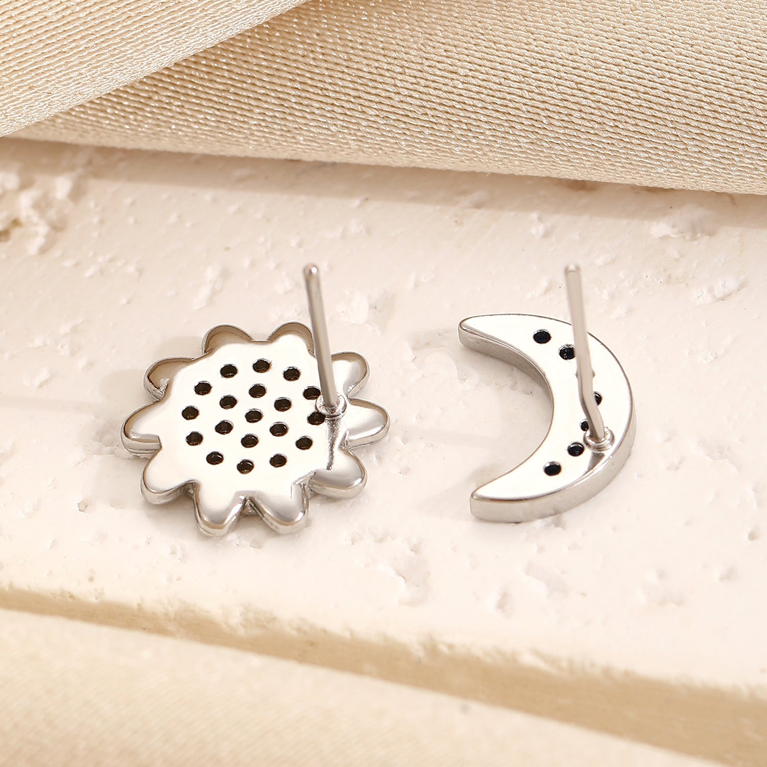 Fashion Sun And Moon Full Diamond Stainless Steel Studs - ZA-ZOLA