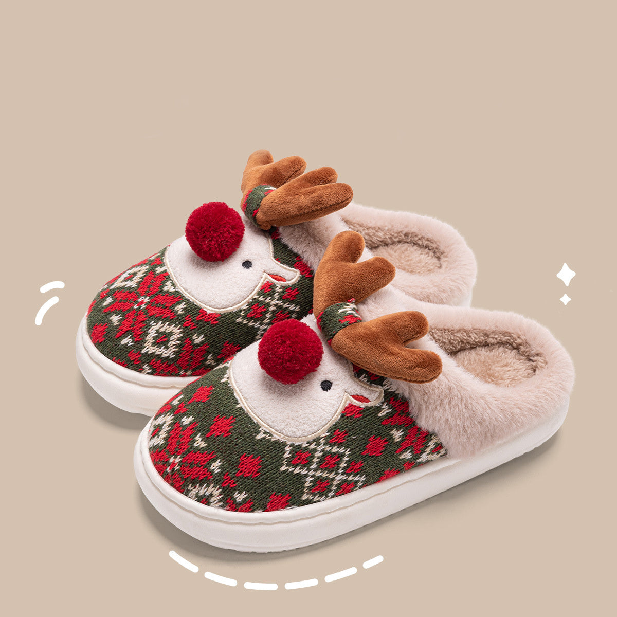 Cute Christmas Elk Plush Slippers – Cozy Winter Non-Slip Home Shoes for Women – Fuzzy Bedroom House Slippers - ZA-ZOLA