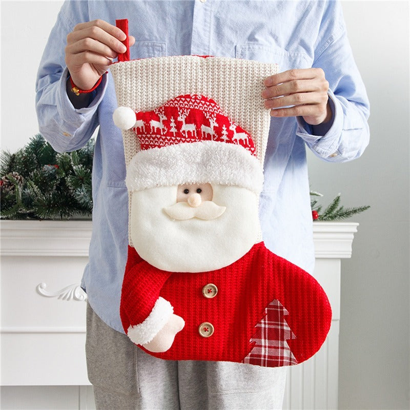 Large Red & White Knitted Christmas Stocking – Santa Claus Fireplace Decor & Gift Bag - ZA-ZOLA