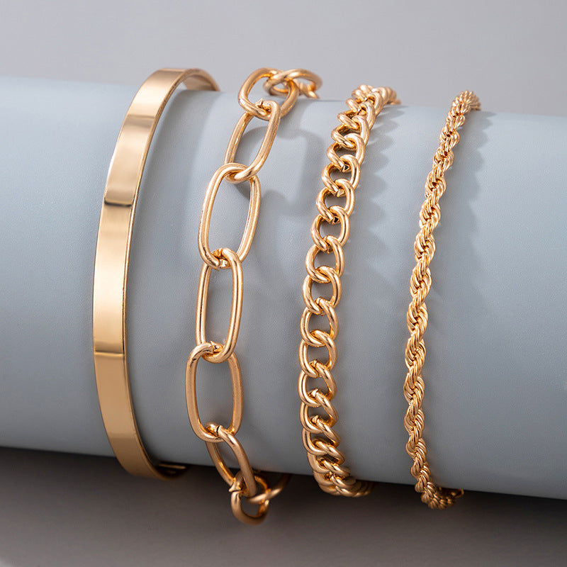 Exaggerated And Minimalist Gold Thick Chain Bracelet Set Of Four Pieces - ZA-ZOLA