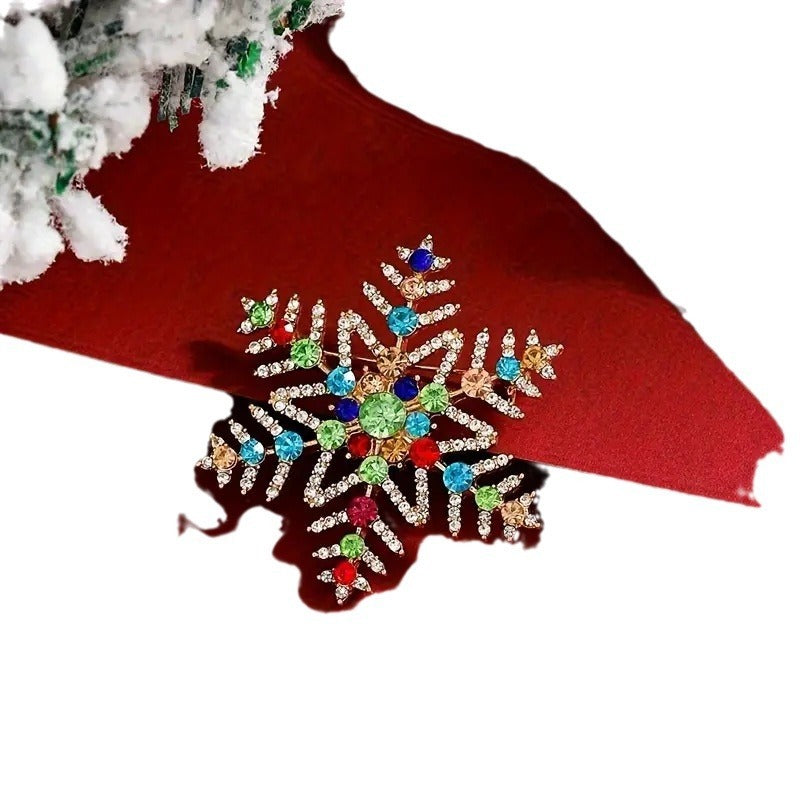 Creative Christmas Snowflake Brooch – Alloy with Colorful Rhinestone Inlay - ZA-ZOLA