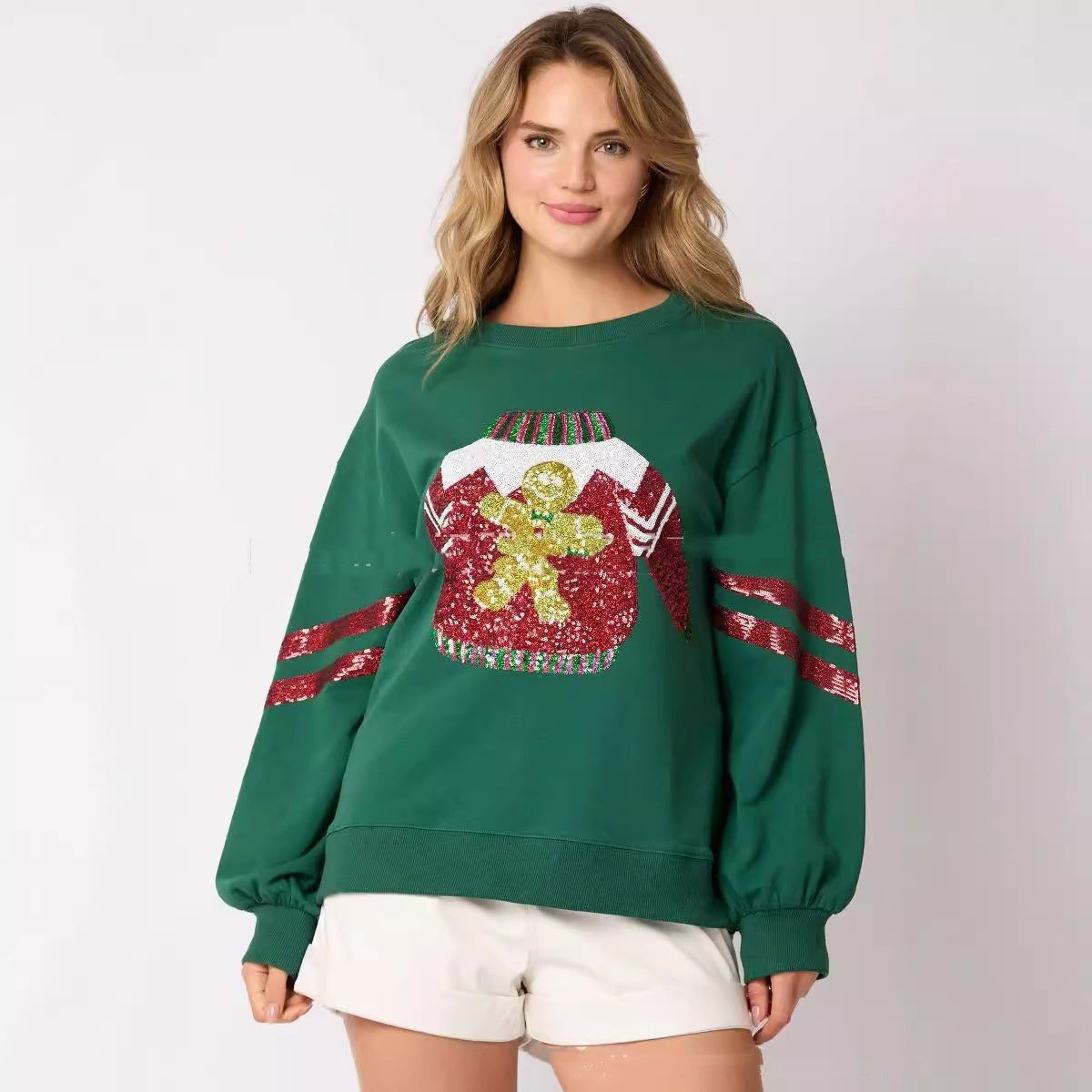 Women's Christmas Sequined Round Neck Top – Casual Sweatshirt for Festive Style - ZA-ZOLA