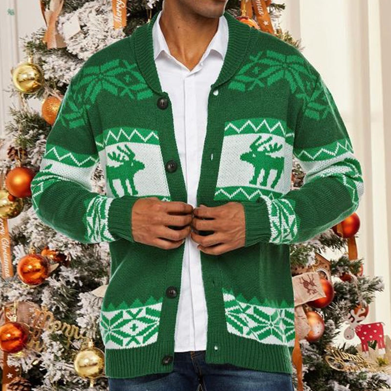 Men's Christmas Jacquard Sweater Button Cardigan Coat – Festive Knitwear for the Holidays - ZA-ZOLA