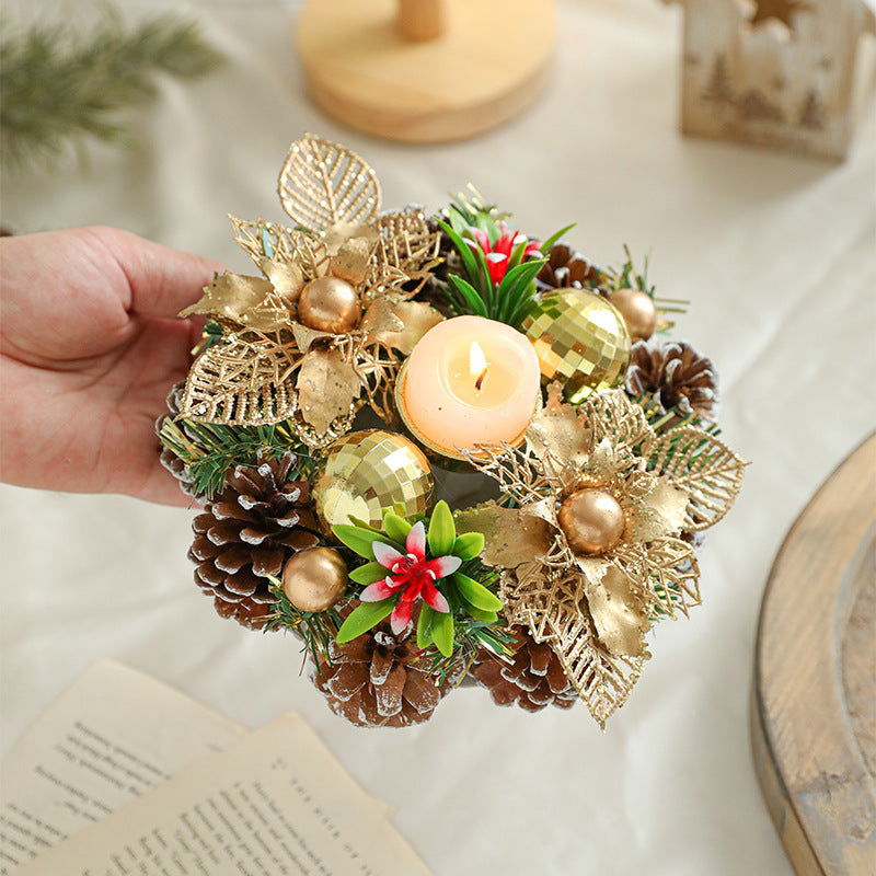 Festive Metal Candlestick Wreath | Elegant Pinecone Candle Holder - ZA-ZOLA