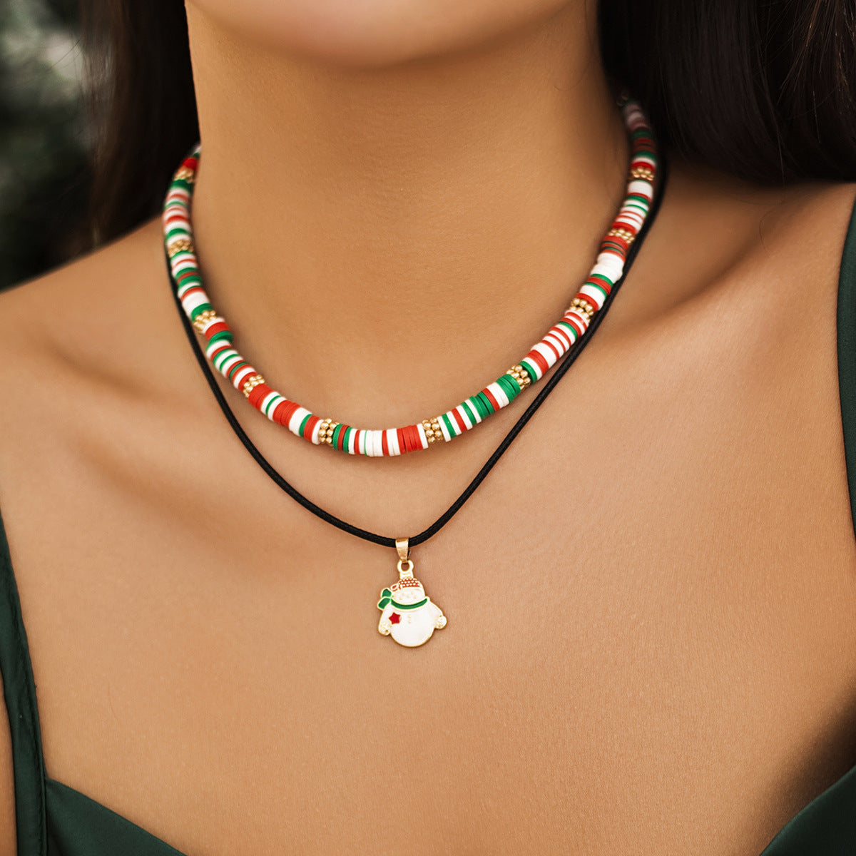 Charming Beaded Women's Necklace - Christmas Snowman Gift with Imitation Crystal Ornament - ZA-ZOLA