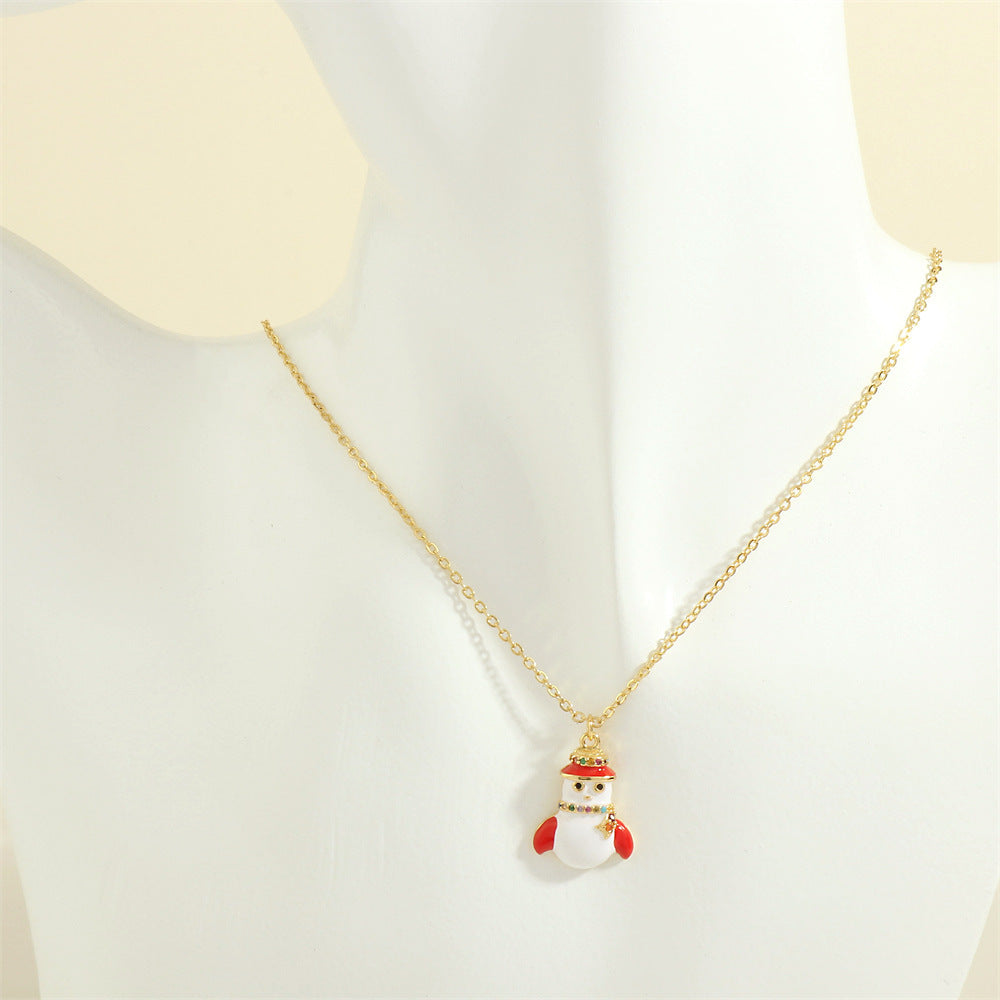 Festive Christmas Tree, Santa Claus, Elk & Snowman Oil-Drop Necklace – Colorful Rhinestone Clavicle Chain for Women - ZA-ZOLA