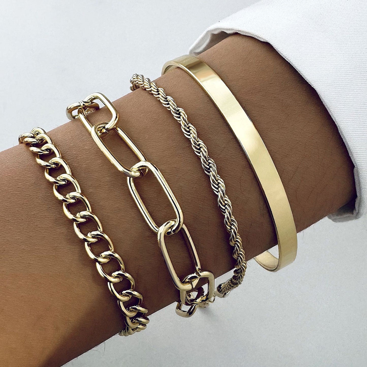 Exaggerated And Minimalist Gold Thick Chain Bracelet Set Of Four Pieces - ZA-ZOLA