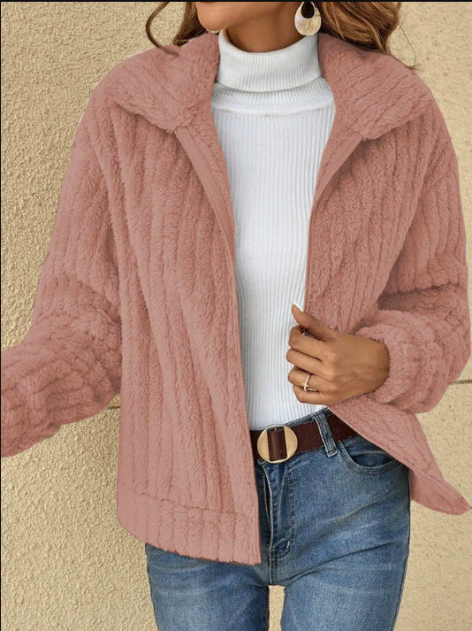 Women's Fleece Lapel Cropped Jacket – Cozy and Stylish Winter Outerwear