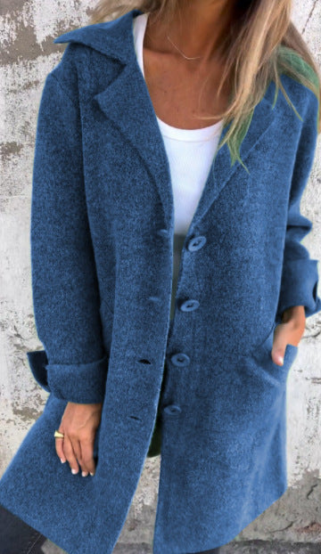 Lapel Single-Breasted Cardigan with Pockets – Women’s Fashion Mid-Length Coat