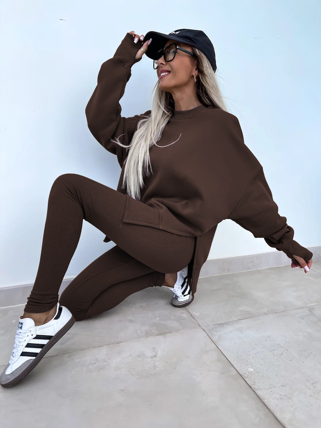 Women's Sweater Suit – Casual Loose Long Sleeve Crew Neck Top & Tight Trousers Set